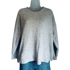 LOFT Confetti Speckled Sweater Women’s Large Gray Crew Neck Knit Pullover Soft